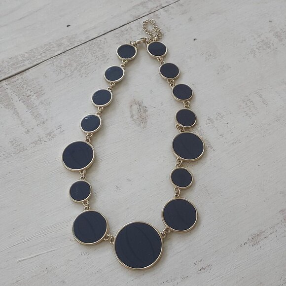 Charming Charlie Jewelry - VTG Charming Charlie Navy Blue Enamel Bezel Circles Gold Toned 19"